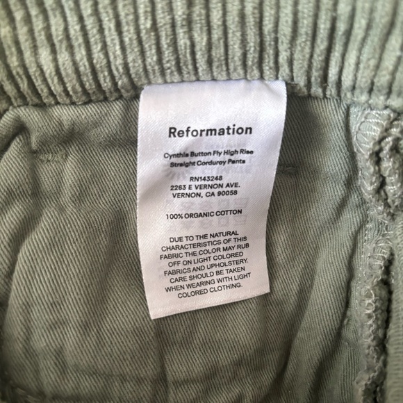 Reformation Cynthia Button Fly High Rise Straight Corduroy Pants Sz 25 - Picture 8 of 8